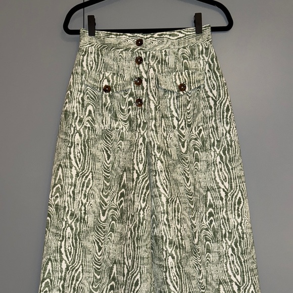 Anthropologie Green Woodgrain Print Wide Leg Trousers - Picture 4 of 4